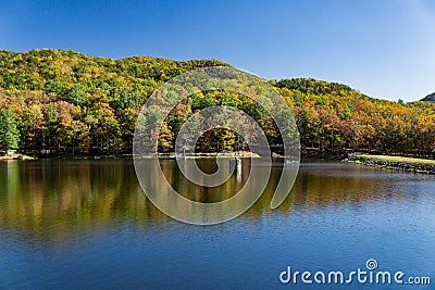 An Autumn View of Douthat Lake Stock Photo